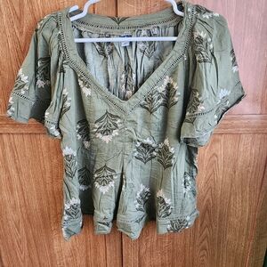 Old Navy Olive Floral Blouse